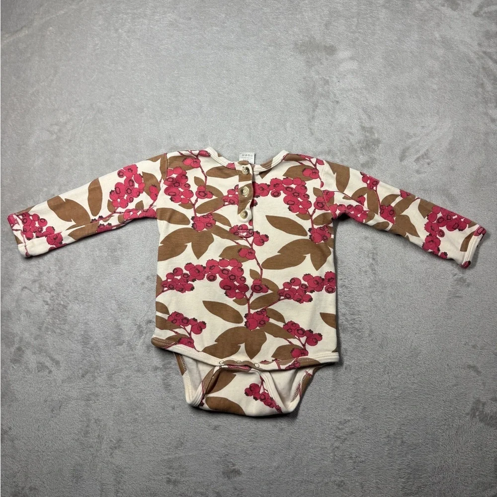 Kate Quinn Cranberry Print 100% Organic Cotton Long Sleeve Bodysuit 18-24 M